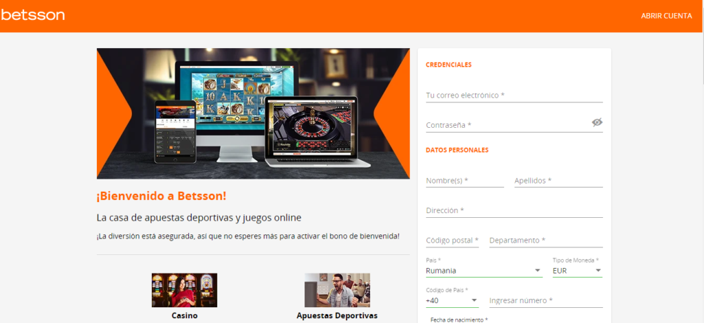 registrarse en Betsson Chile